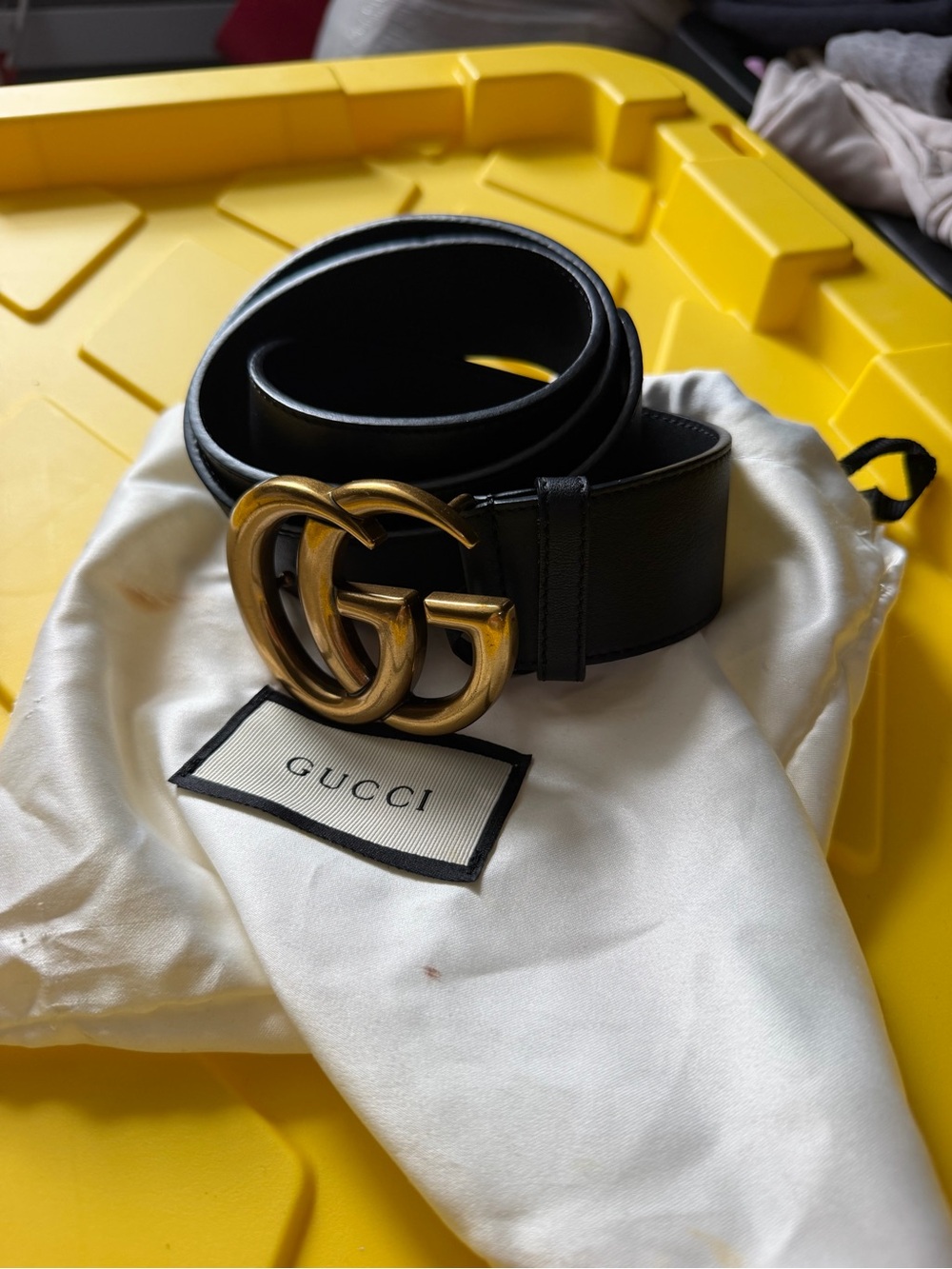 Gucci Black Leather Belt with Gold Double G Buckle